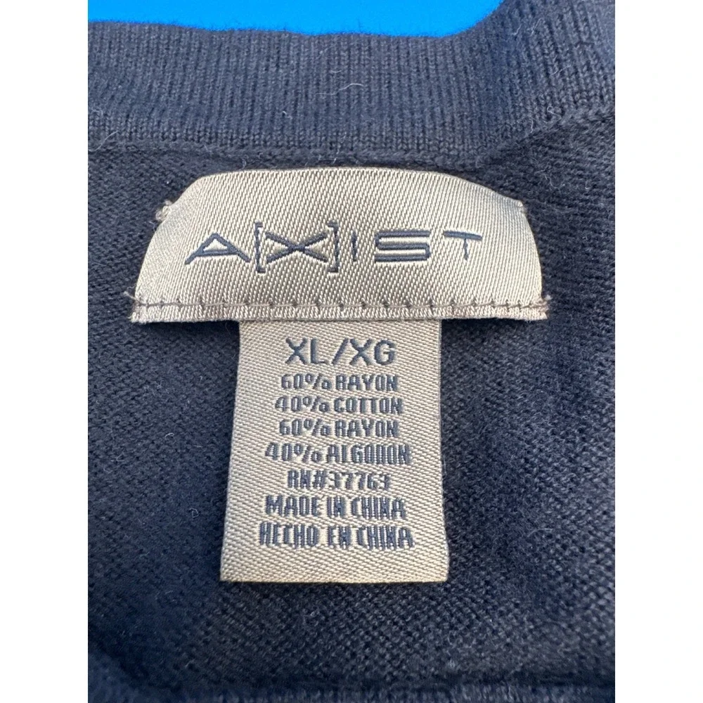 AXIST Men's XL Crew Neck Long Sleeve Sweater Y2K Herringbone Knit Black‎ Gray